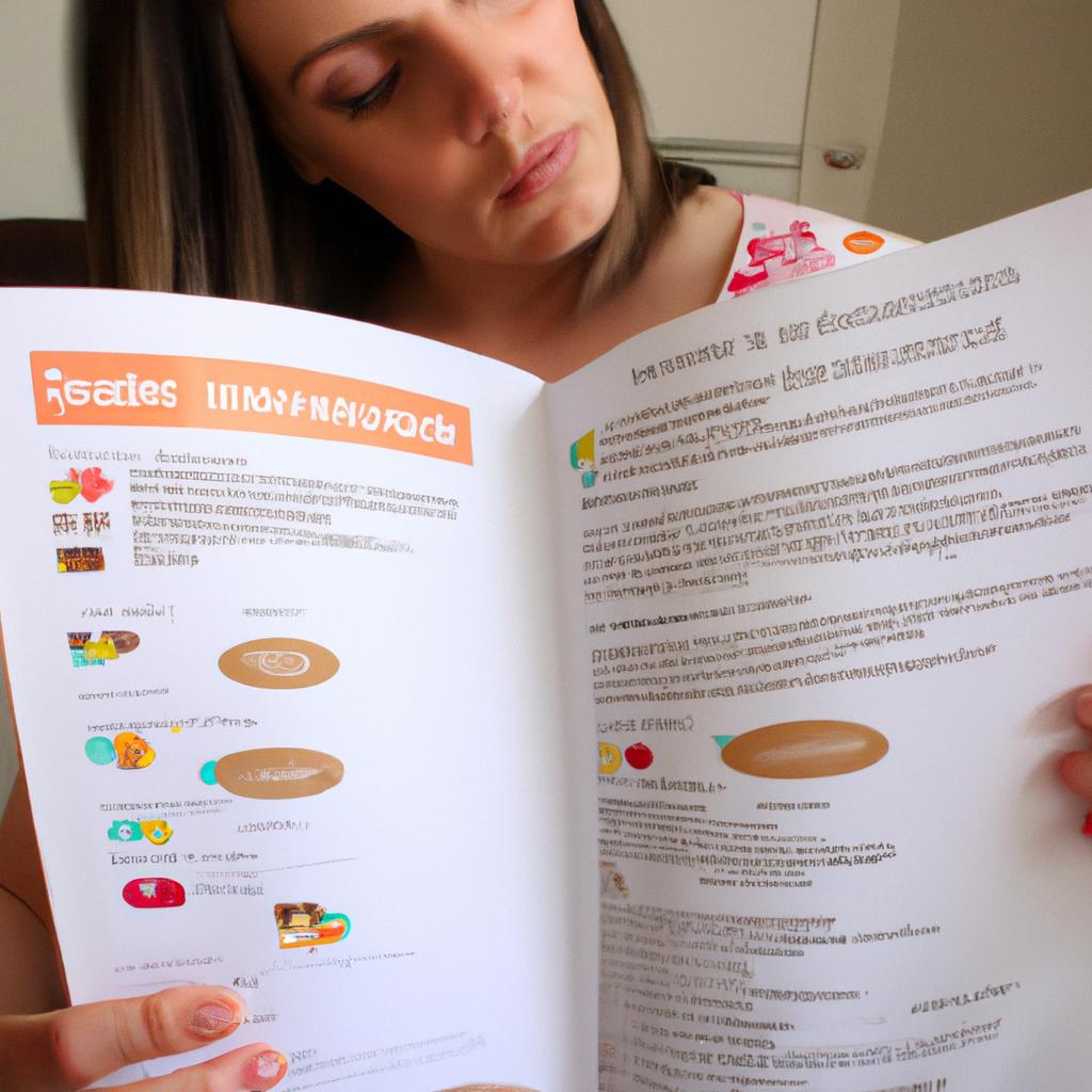 Pregnant woman reading nutrition guide
