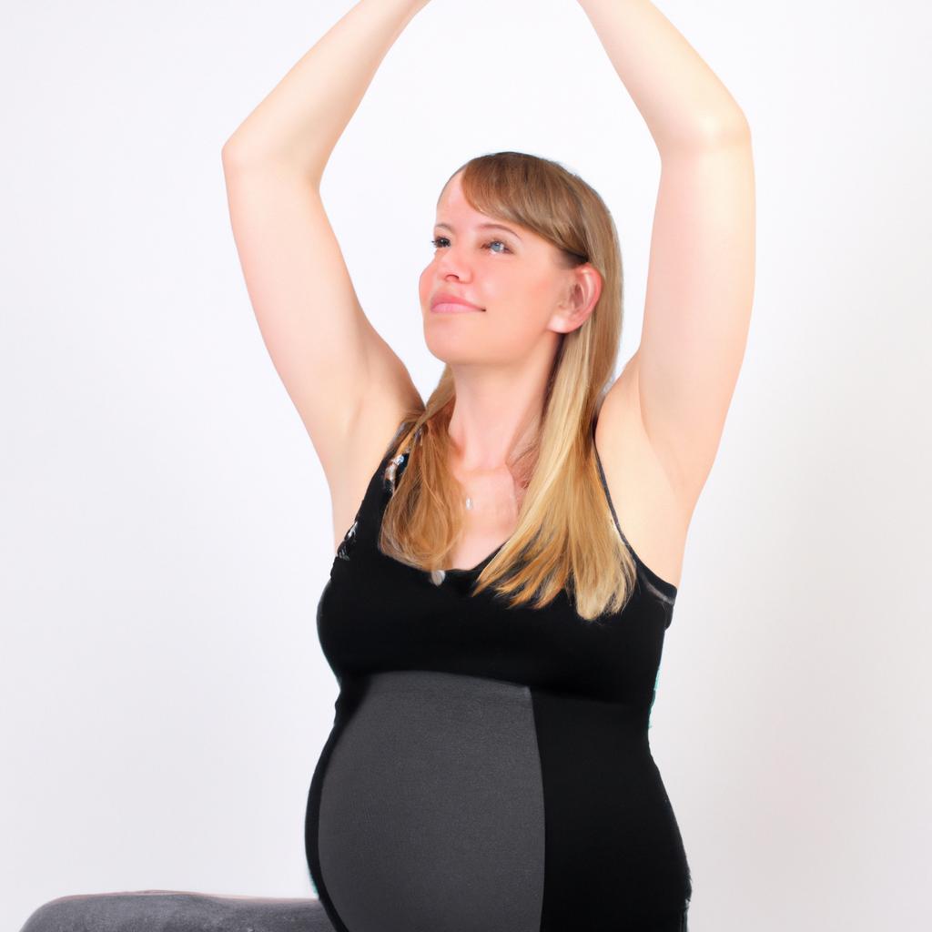 Pregnant woman performing gentle stretches